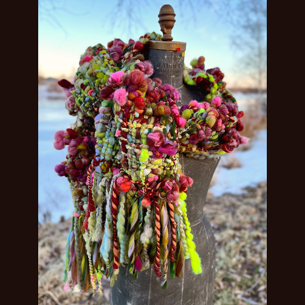 Woven scarf made of hand spun yarn 94” X 11”