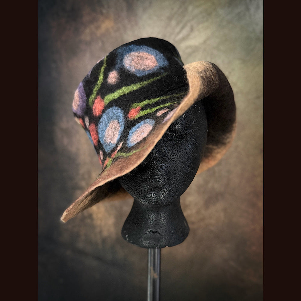 OOAK Handmade wool Felted hat 23” medium