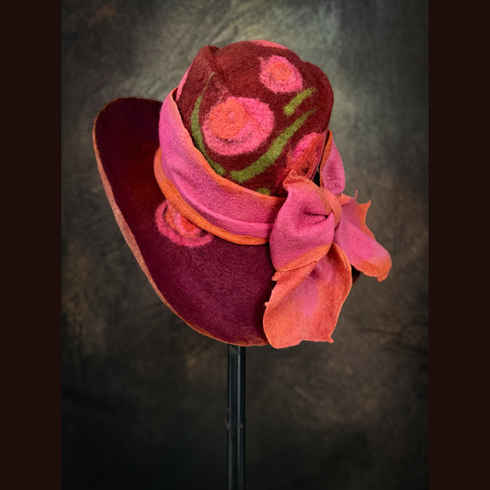 OOAK Handmade wool Felted hat 23.5” medium