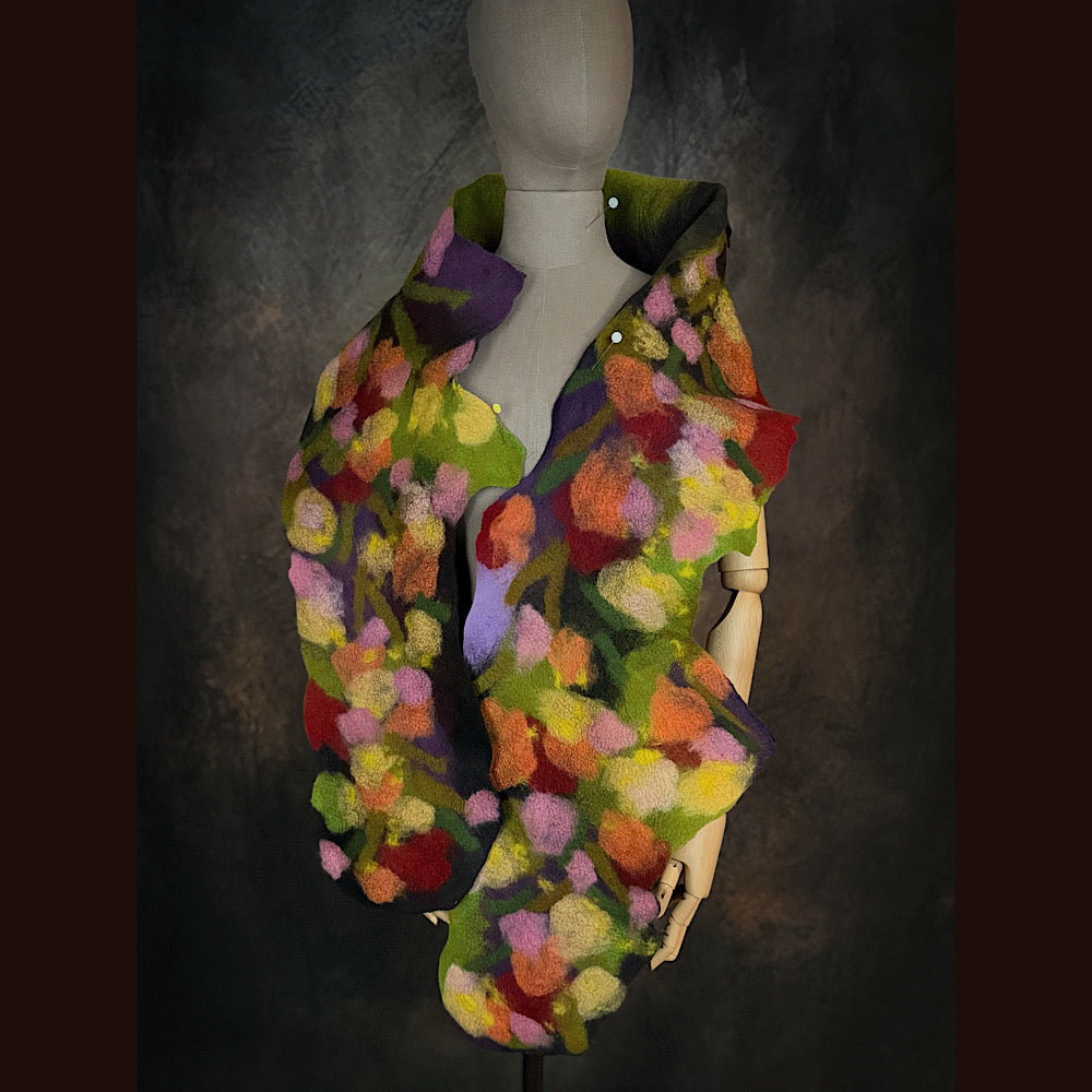 OOAK Handmade wool Felted Scarf 76” X 12” Original art work