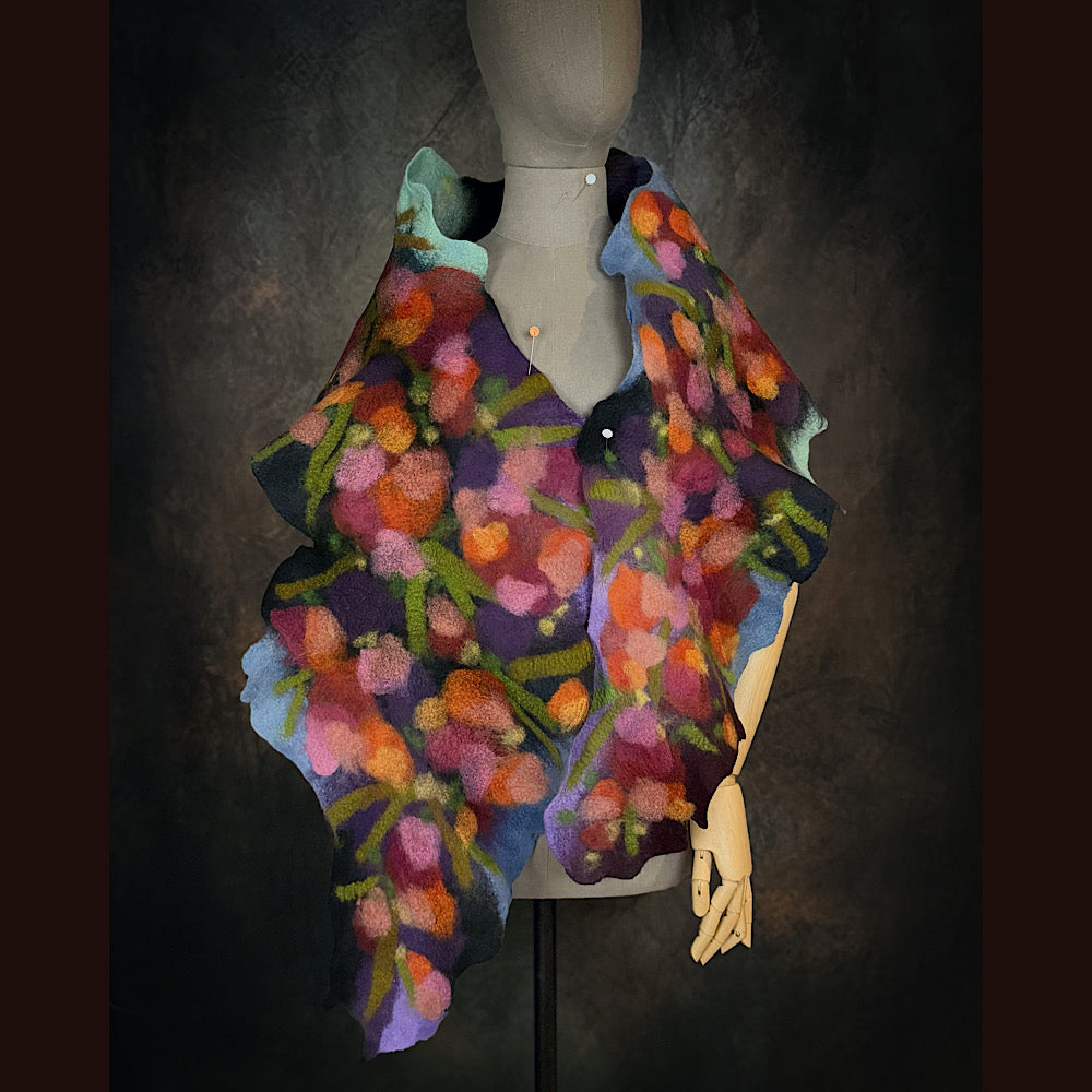 OOAK Handmade wool Felted Scarf 76” X 15” Original art work