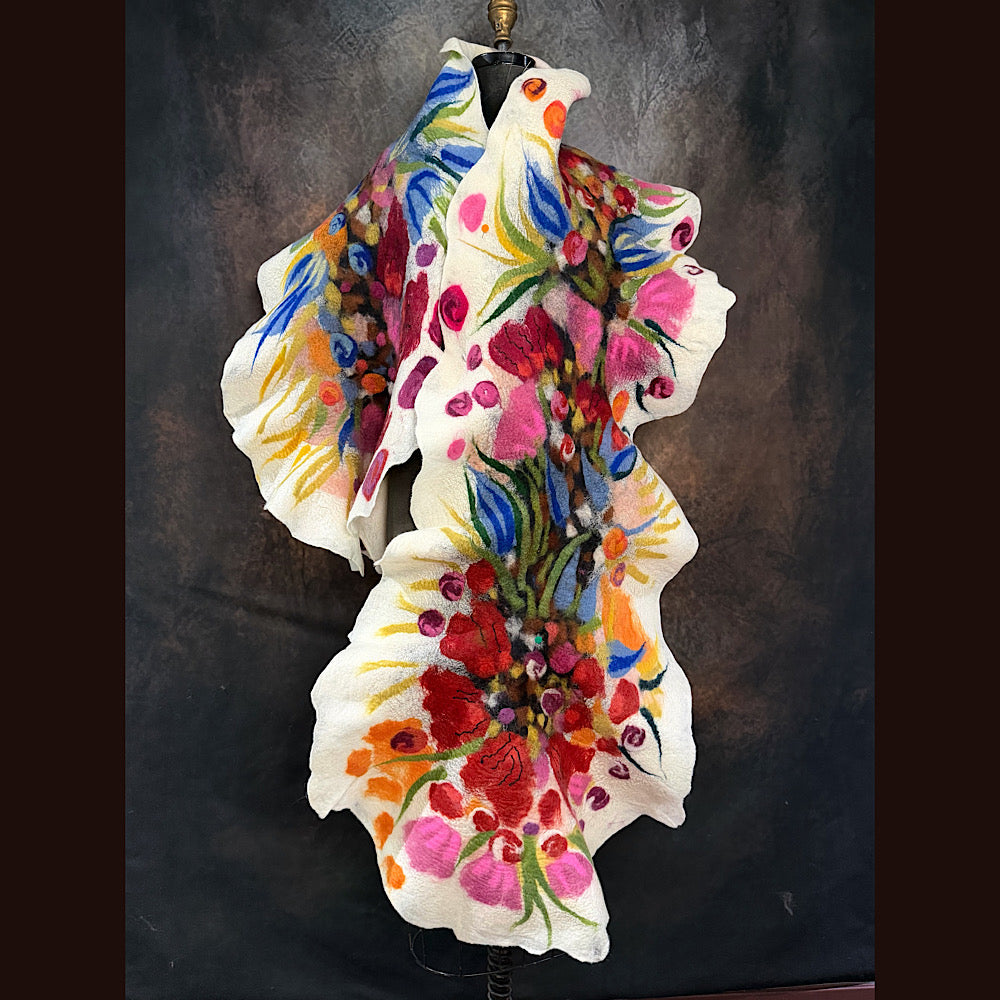OOAK Handmade wool Felted Scarf 84” X 20” Original art work