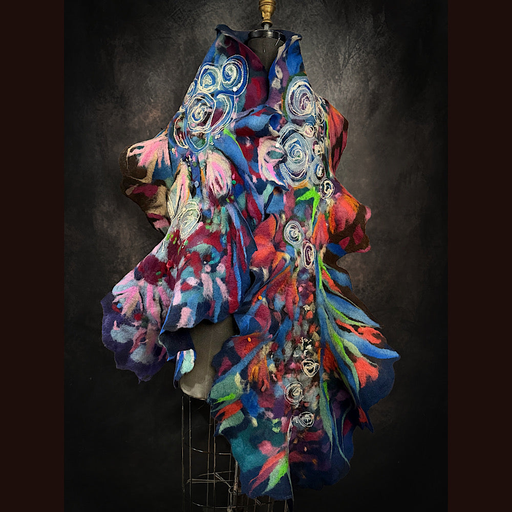 OOAK Handmade wool Felted Scarf 86” X 17”