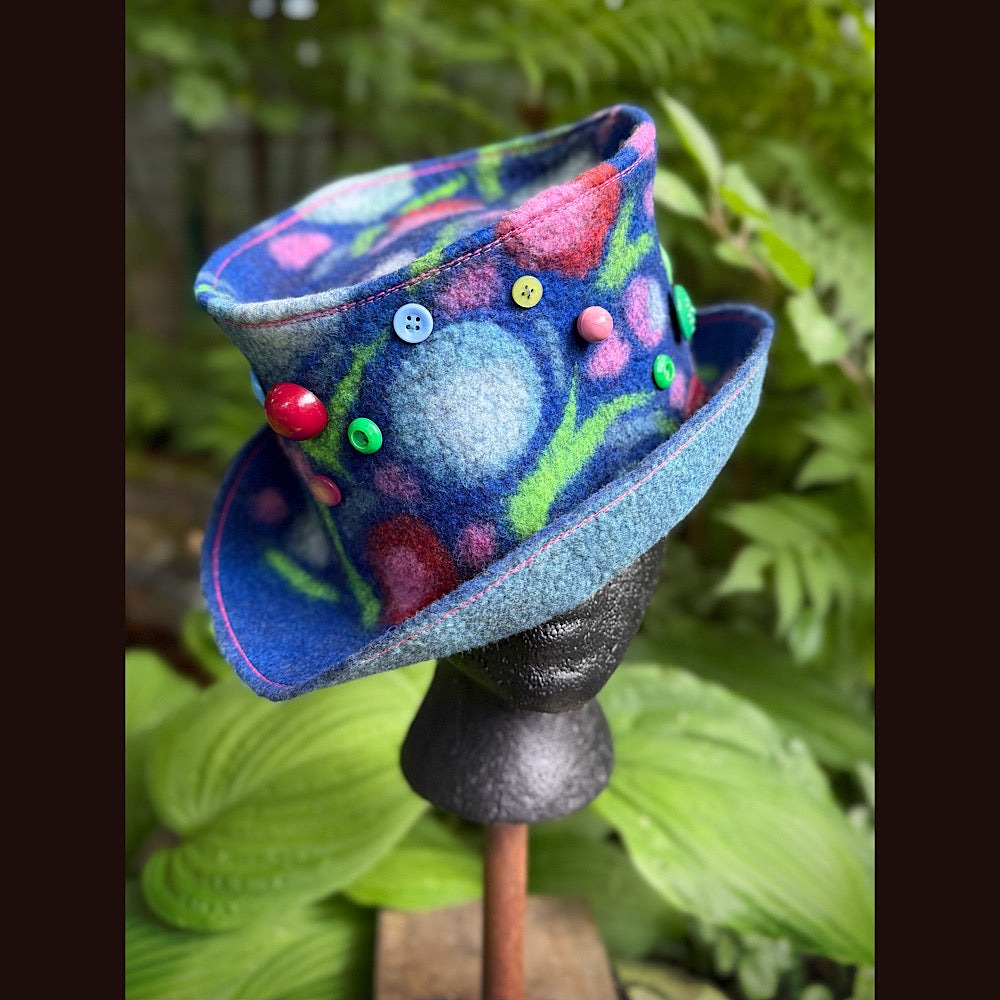 OOAK Handmade wool Felted hat 23.5” medium Silk lining
