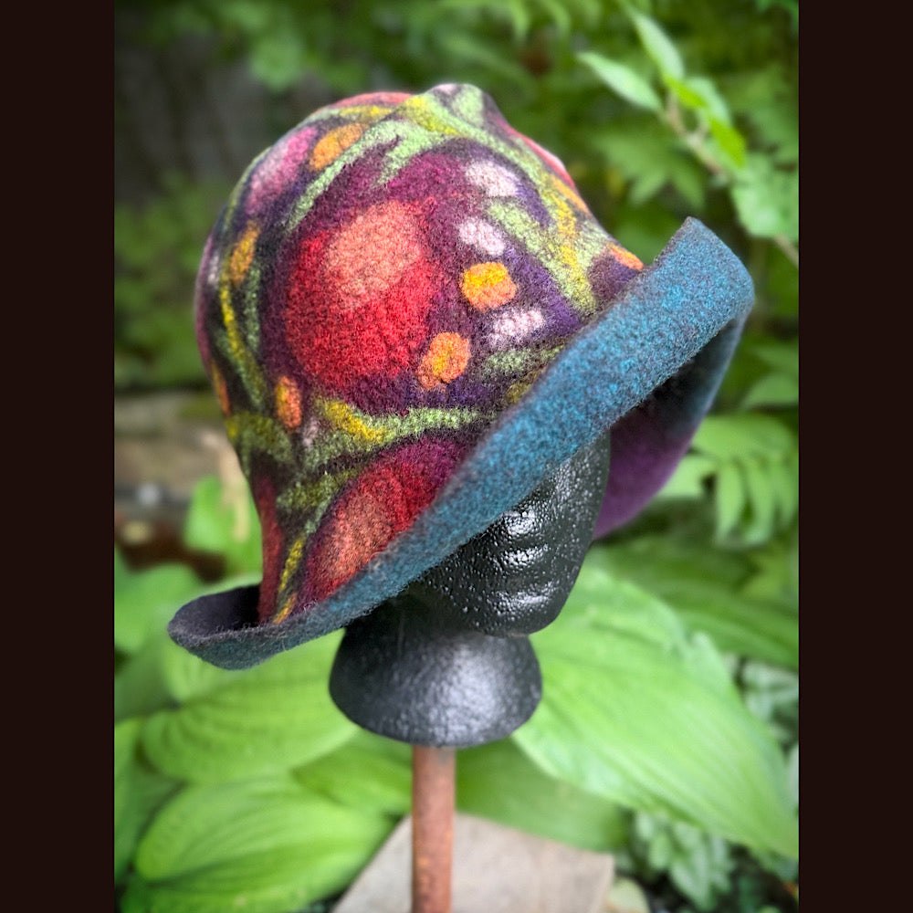 OOAK Handmade wool Felted hat 23.5” medium
