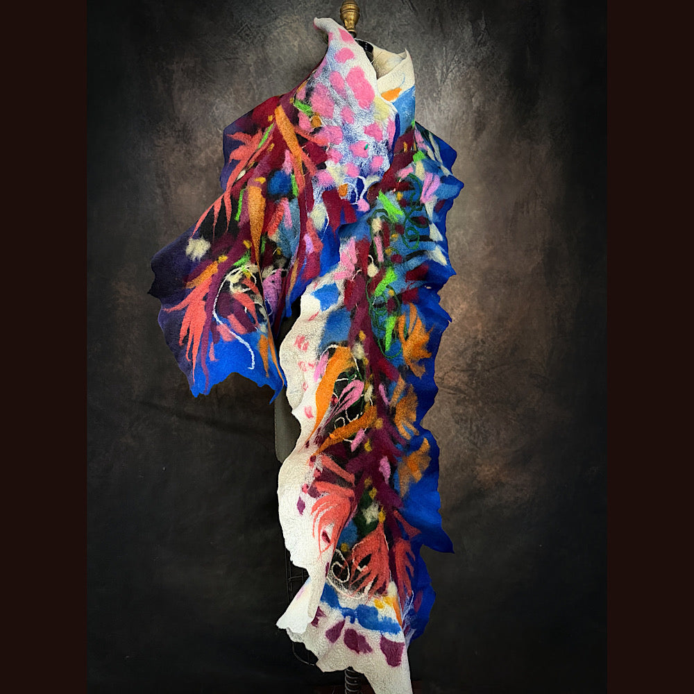 OOAK Handmade wool Felted Scarf 88” X 16”