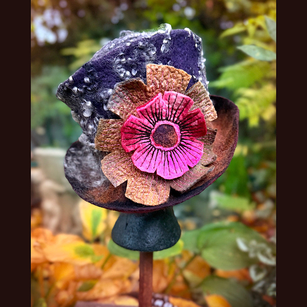 OOAK Handmade wool Felted hat 23.5” medium