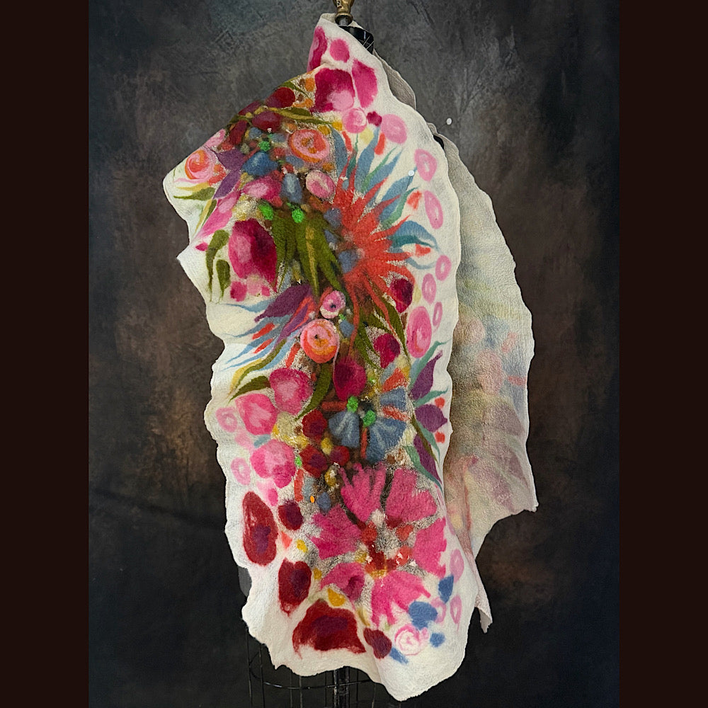 OOAK Handmade wool Felted Scarf 80” X 17” Original art work
