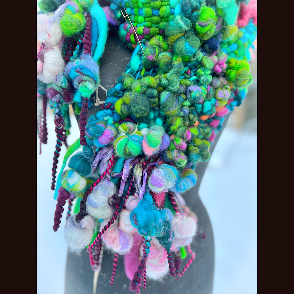 Winter bouquet Woven art yarn Scarf 98” X 7.5”