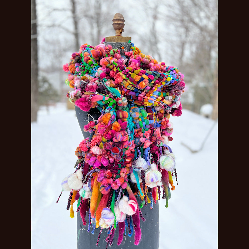 Winter rose Woven art yarn Scarf 104” X 8”