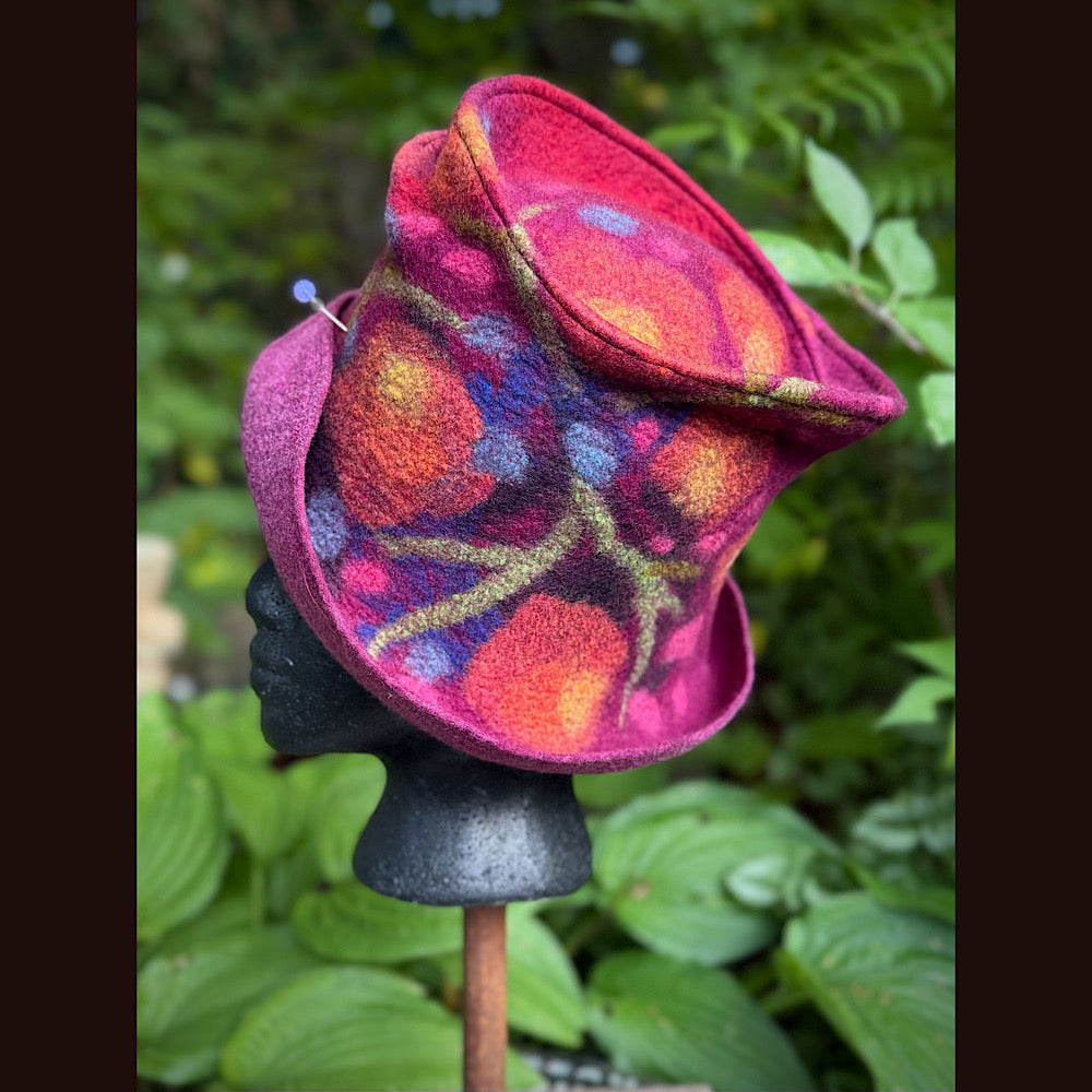 OOAK Handmade wool Felted hat 23.5” medium