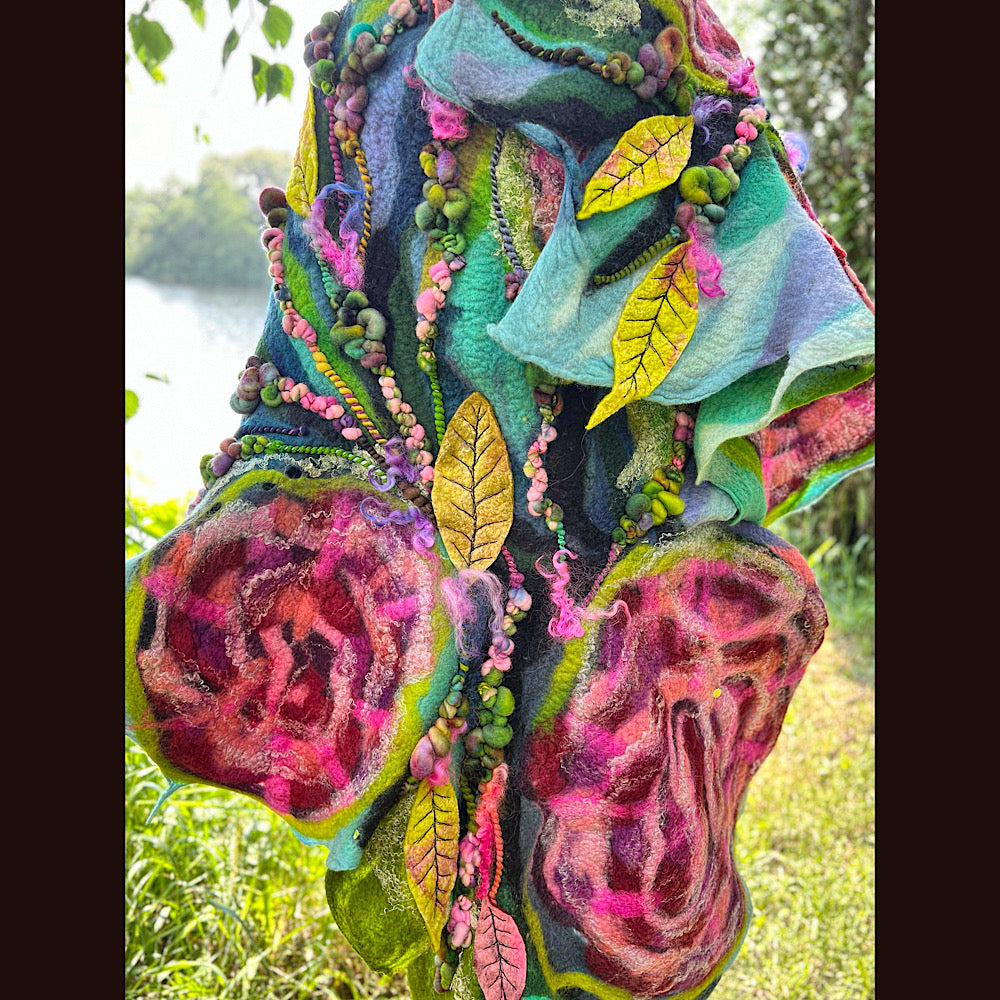 Wild Roses Large Felted Shawl 80” X 30”