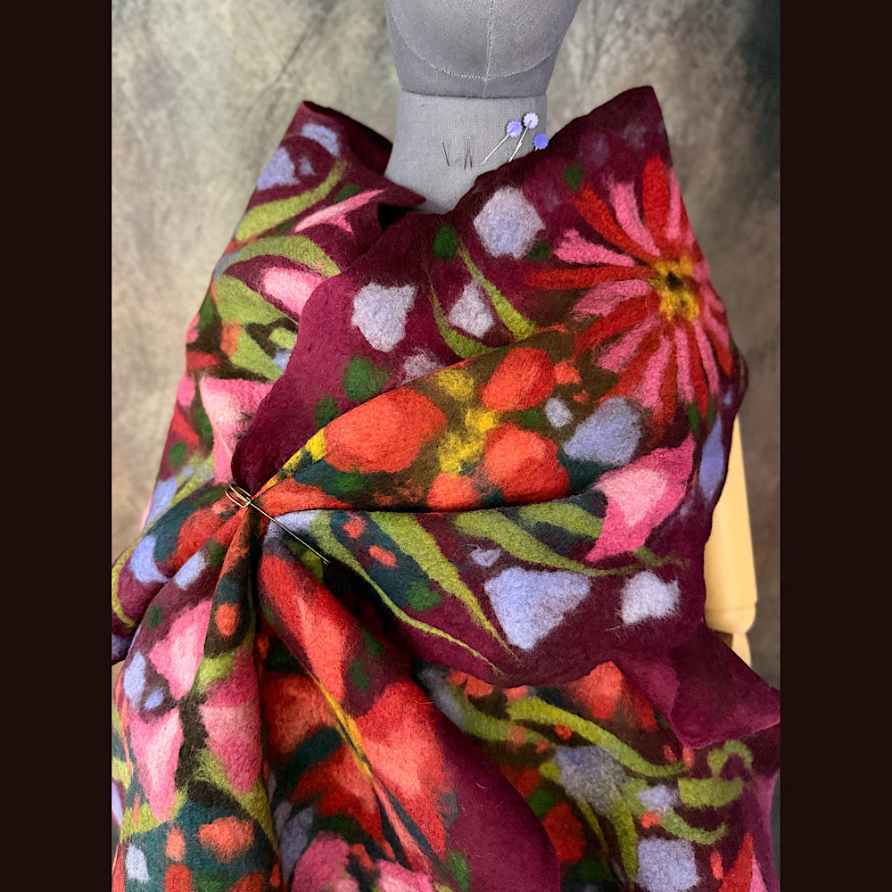 OOAK Handmade wool Felted Scarf 85” X 20” Original art work