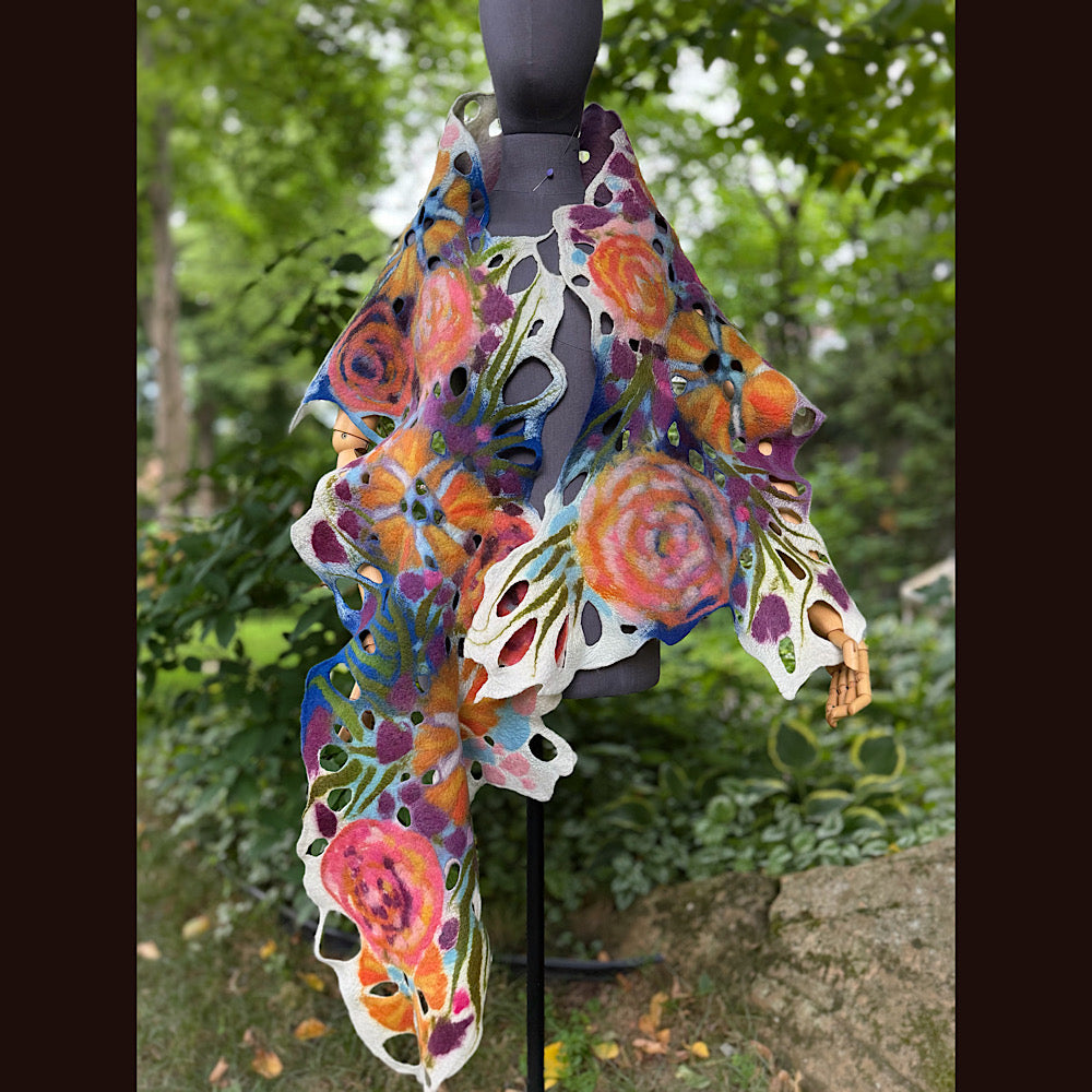 OOAK Handmade wool Felted Scarf 90” X 16” Original art work