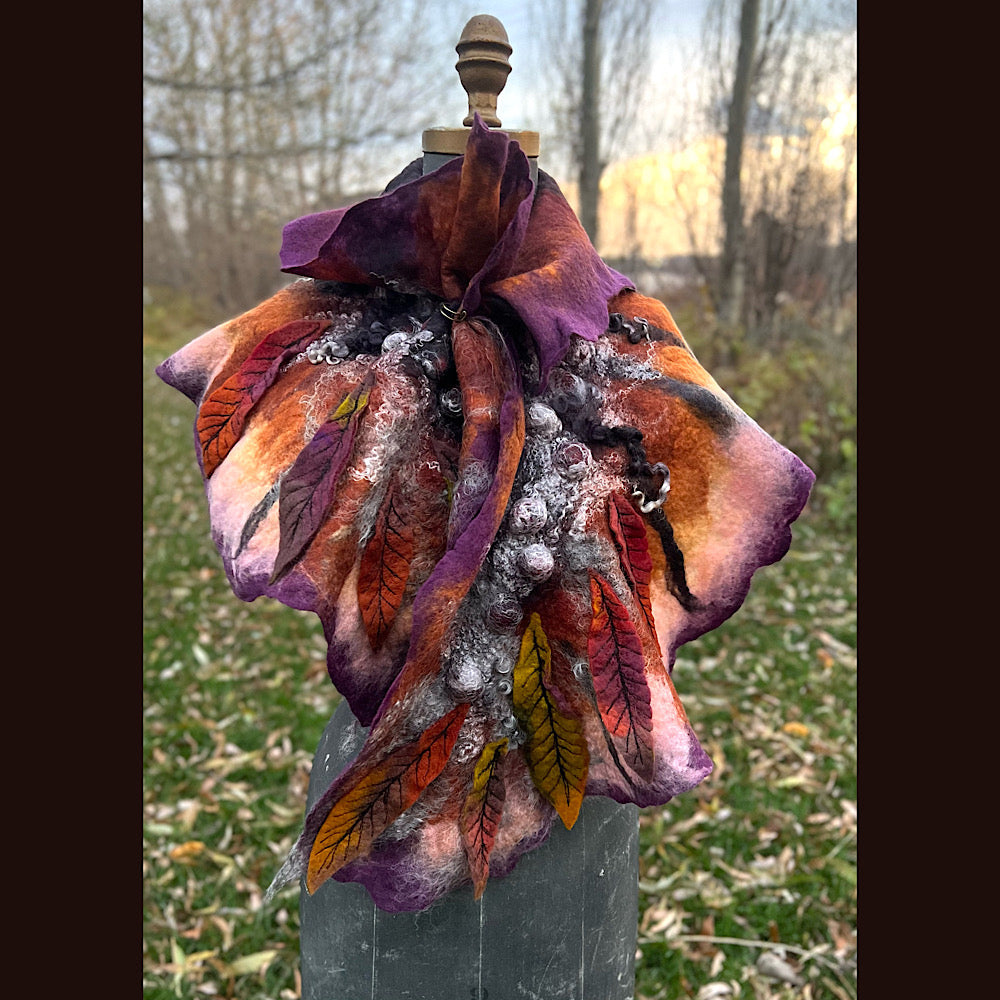 Autumn butterfly felted scarf 50” X 18”