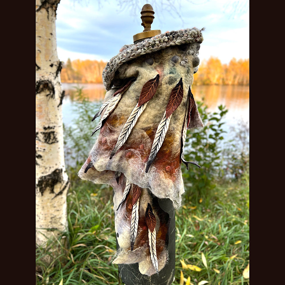 The Owl  felted shawl 80” X 25”