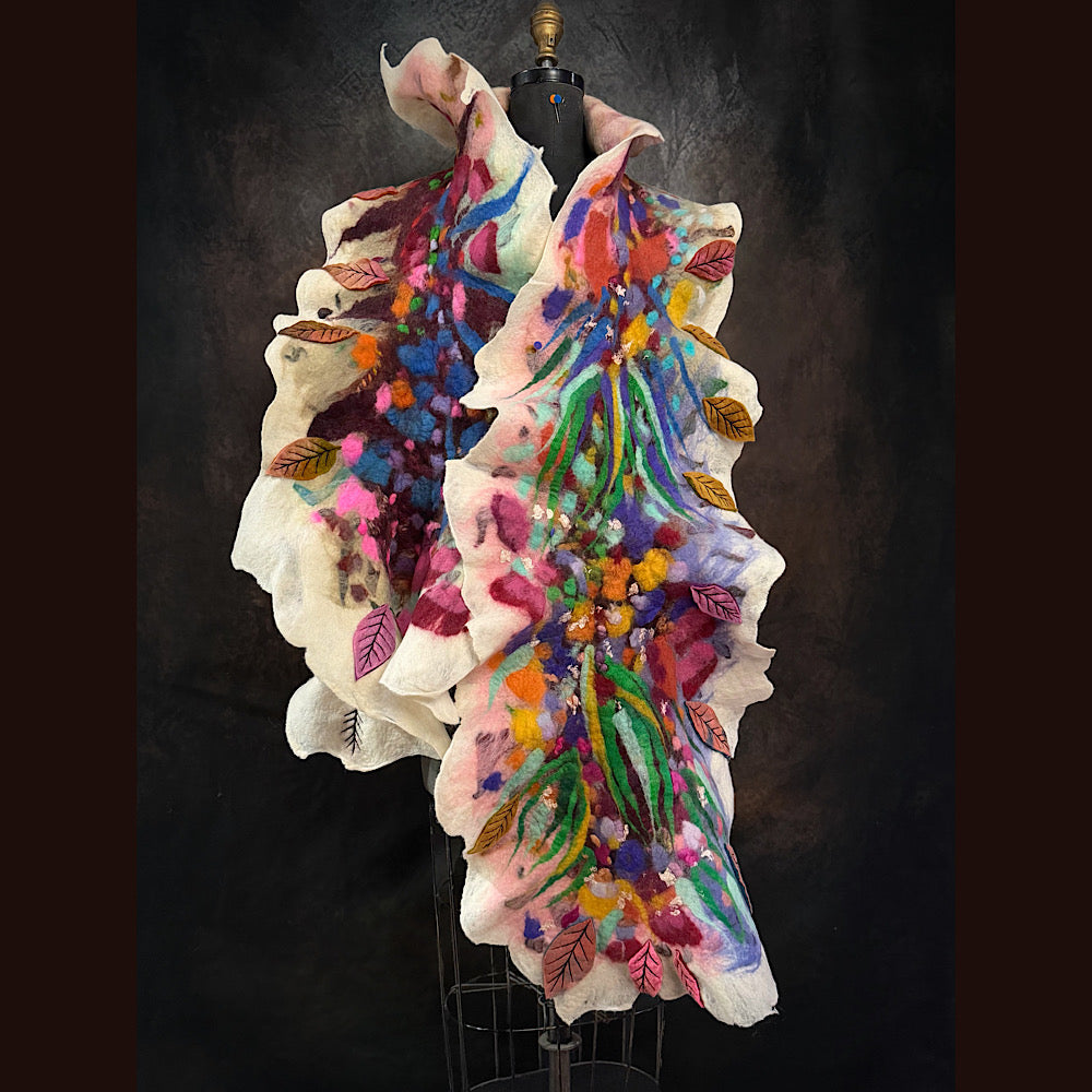 OOAK Handmade wool Felted Scarf 82” X 17”