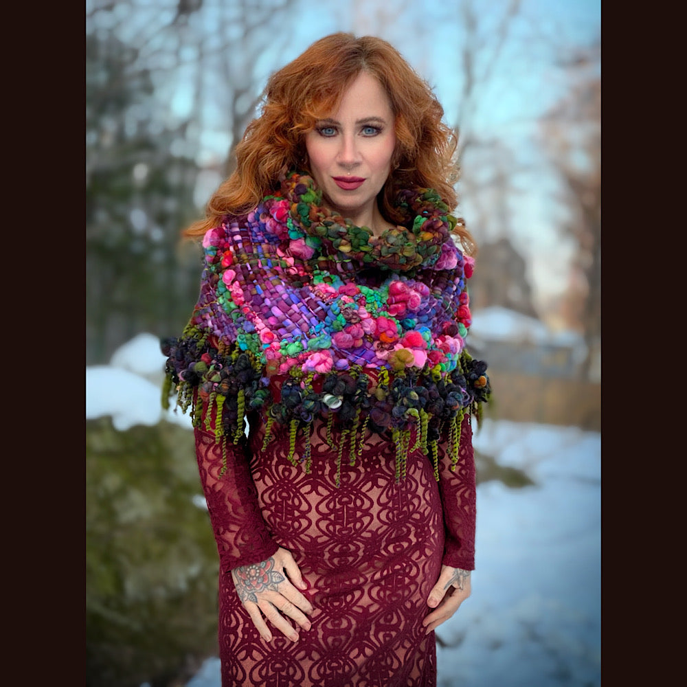 Handmade wool Woven Scarf shawlette 19” X 18”