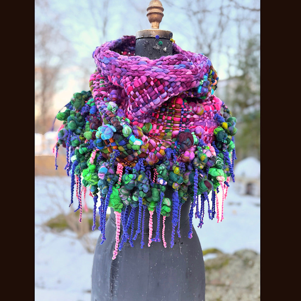 Handmade wool Woven Scarf shawlette 19” X 18”