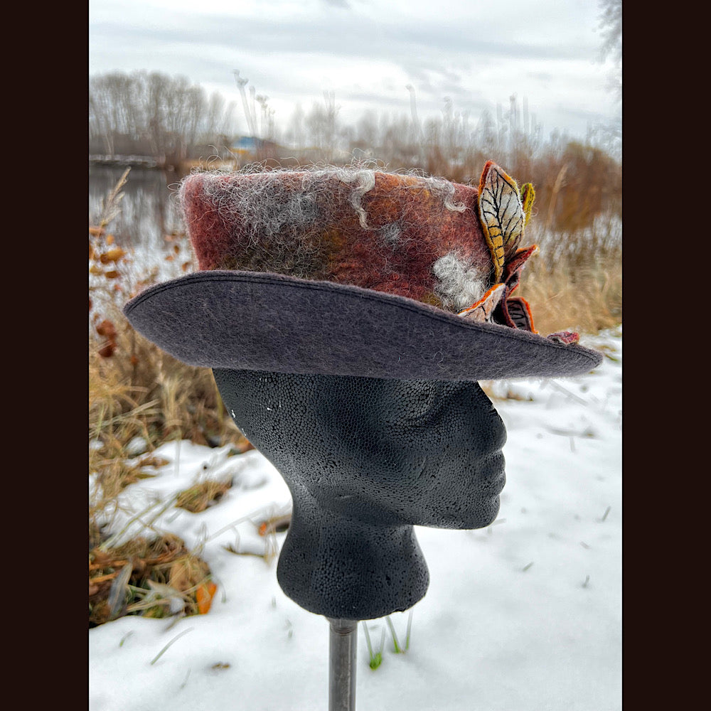 Felted top hat with rose 22” small