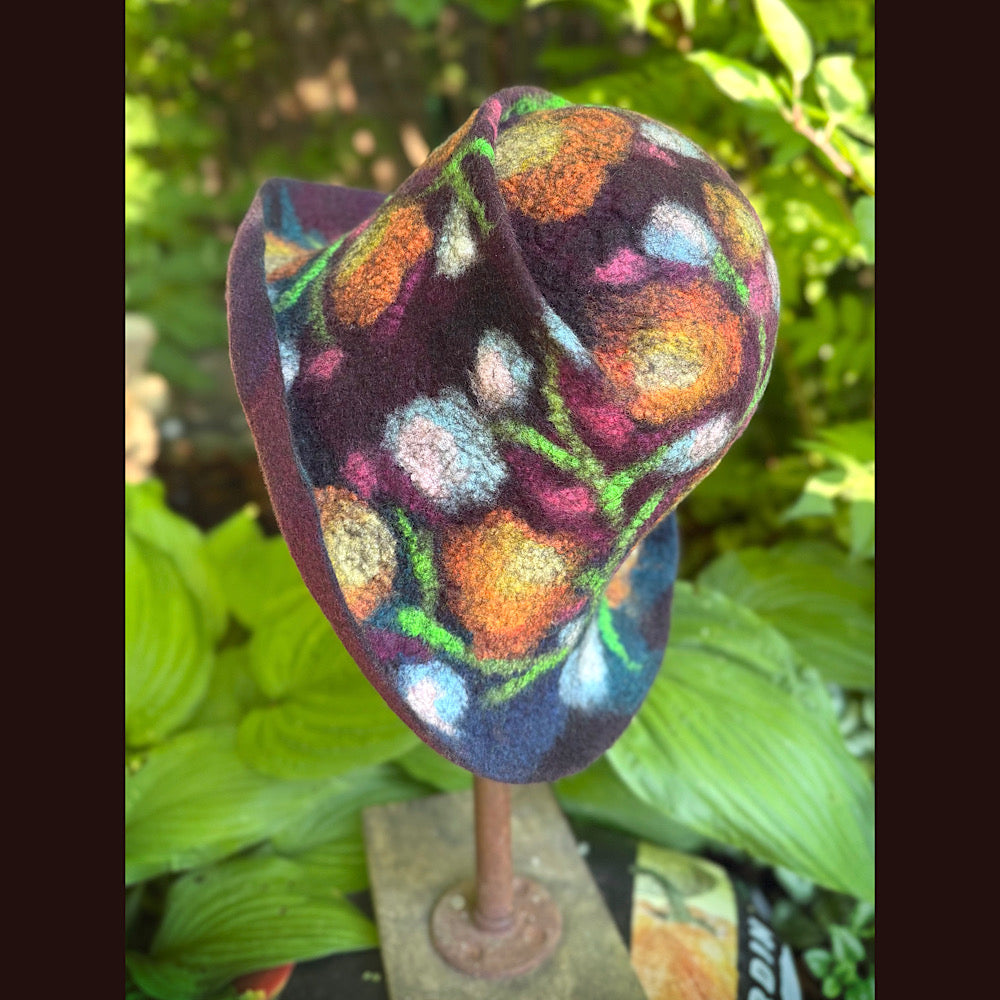 OOAK Handmade wool Felted hat 23.5” medium