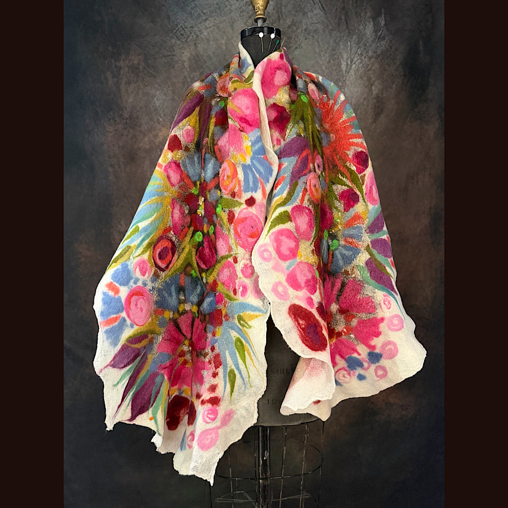 OOAK Handmade wool Felted Scarf 80” X 17” Original art work