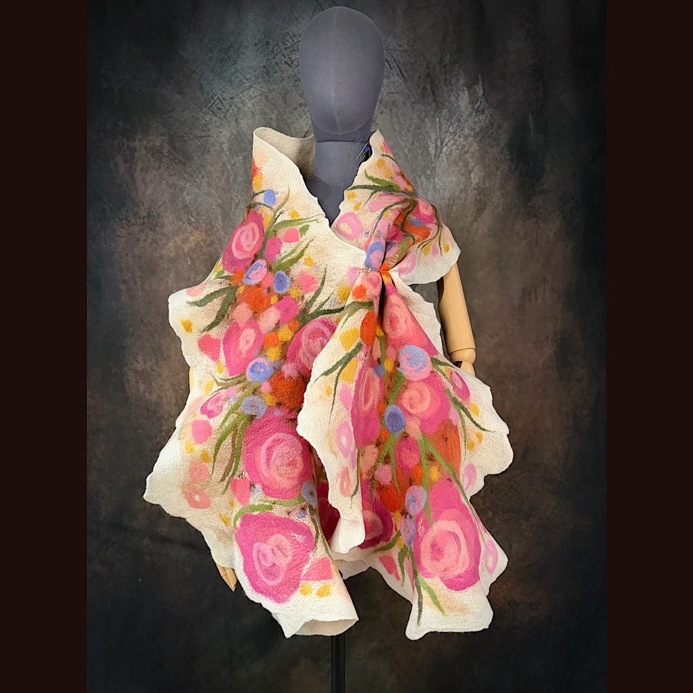 OOAK Handmade wool Felted Scarf 81” X 17” Original art work