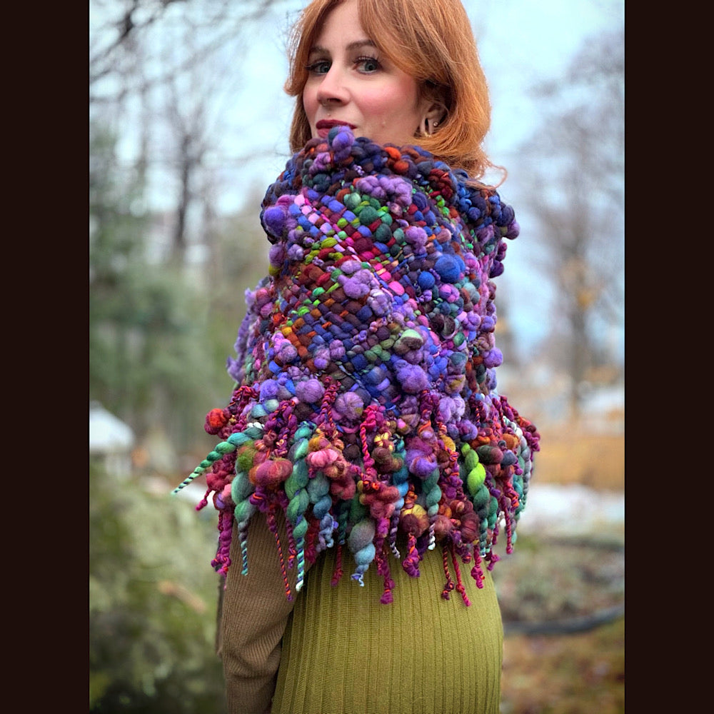 Handmade wool Woven Scarf shawlette 19” X 18”