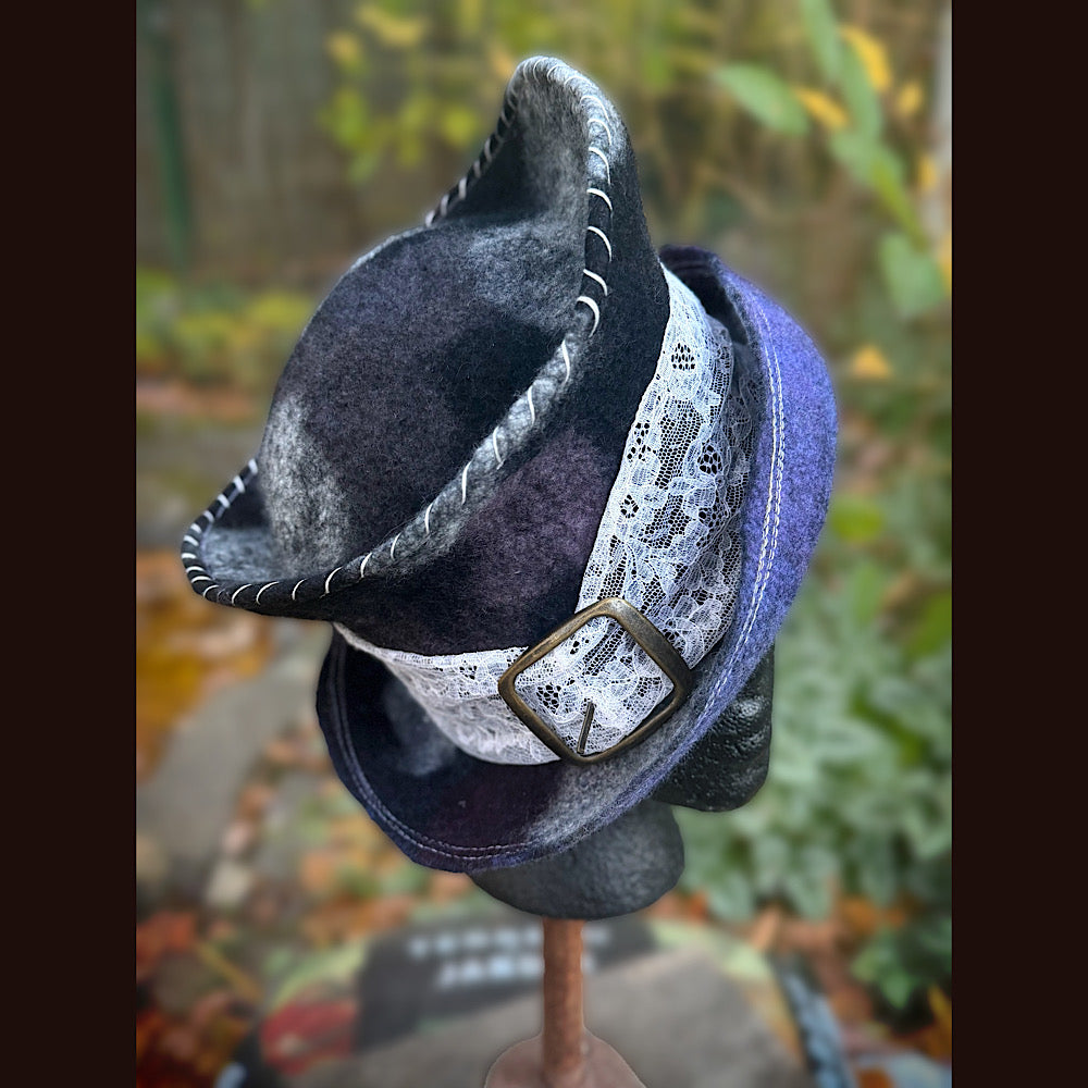 OOAK Handmade wool Felted hat 23.5” medium