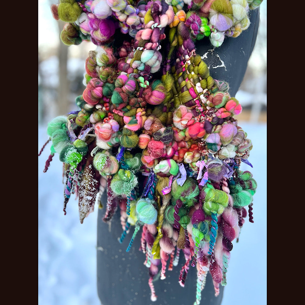 Winter rose Woven art yarn Scarf 102” X 7”