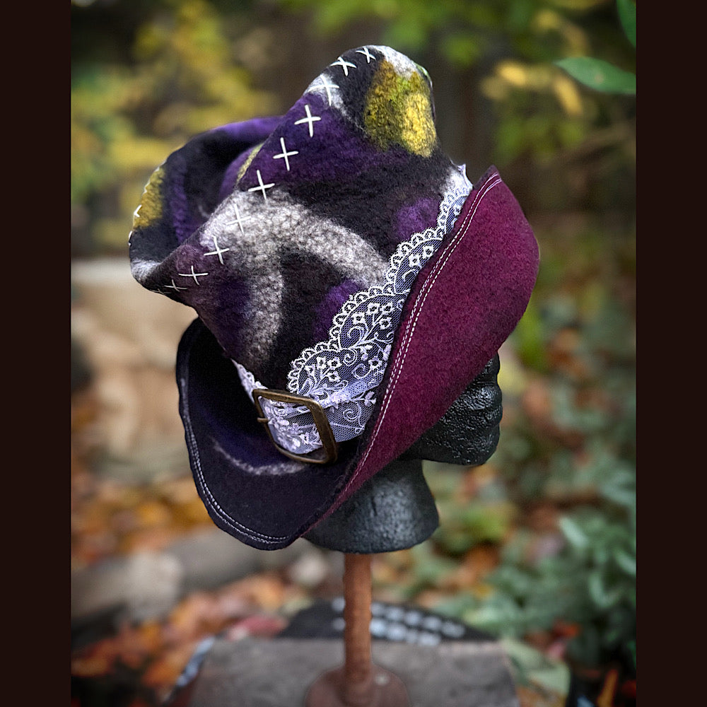 OOAK Handmade wool Felted hat 23.5” medium