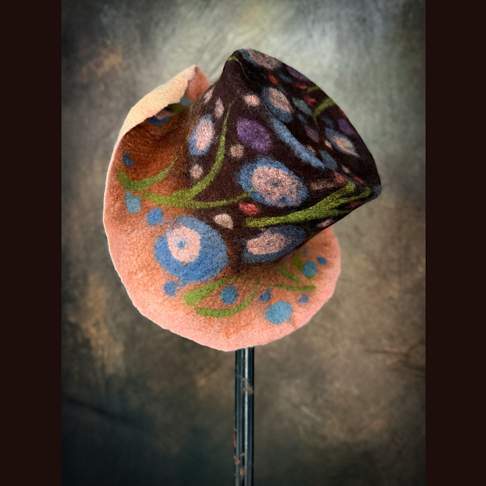 OOAK Handmade wool Felted hat 23.5” medium