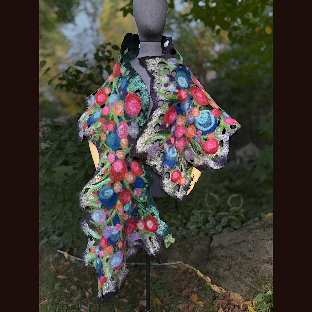 OOAK Handmade wool Felted Scarf 84” X 21” Original art work