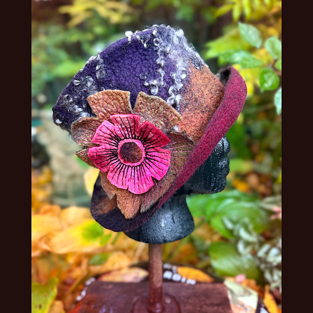 OOAK Handmade wool Felted hat 23.5” medium