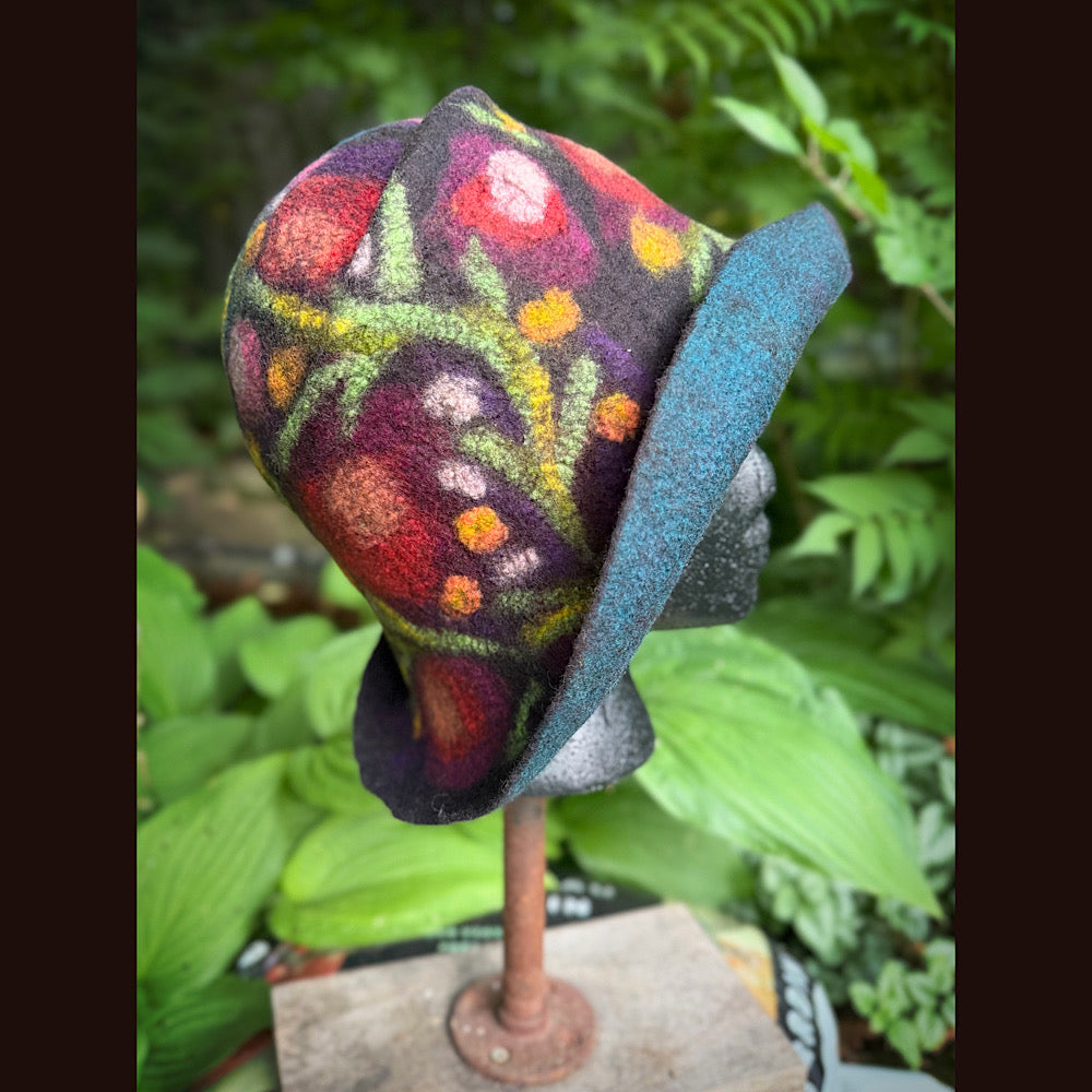 OOAK Handmade wool Felted hat 23.5” medium