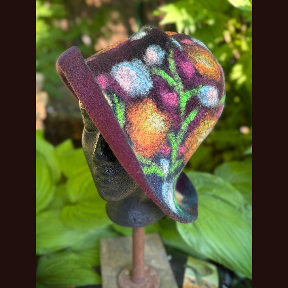 OOAK Handmade wool Felted hat 23.5” medium