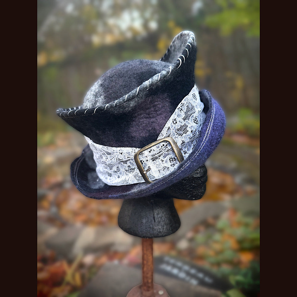 OOAK Handmade wool Felted hat 23.5” medium