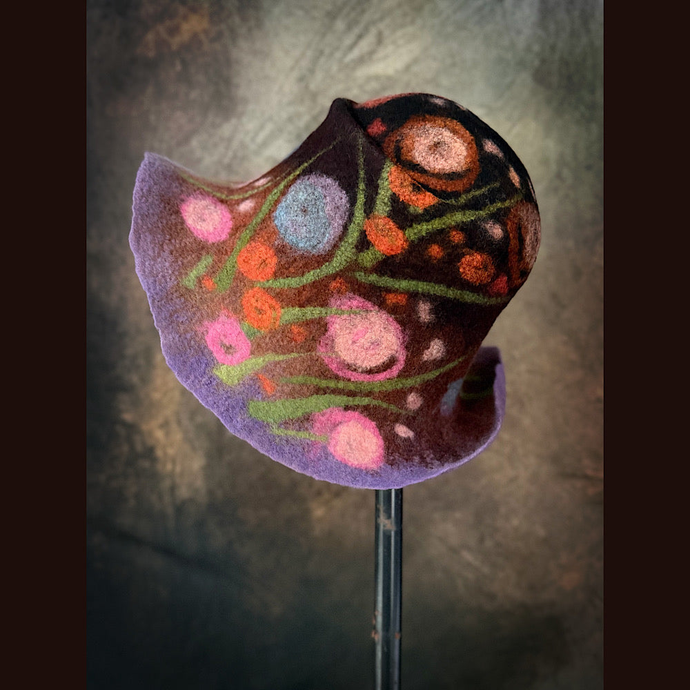 OOAK Handmade wool Felted hat 23.5” medium