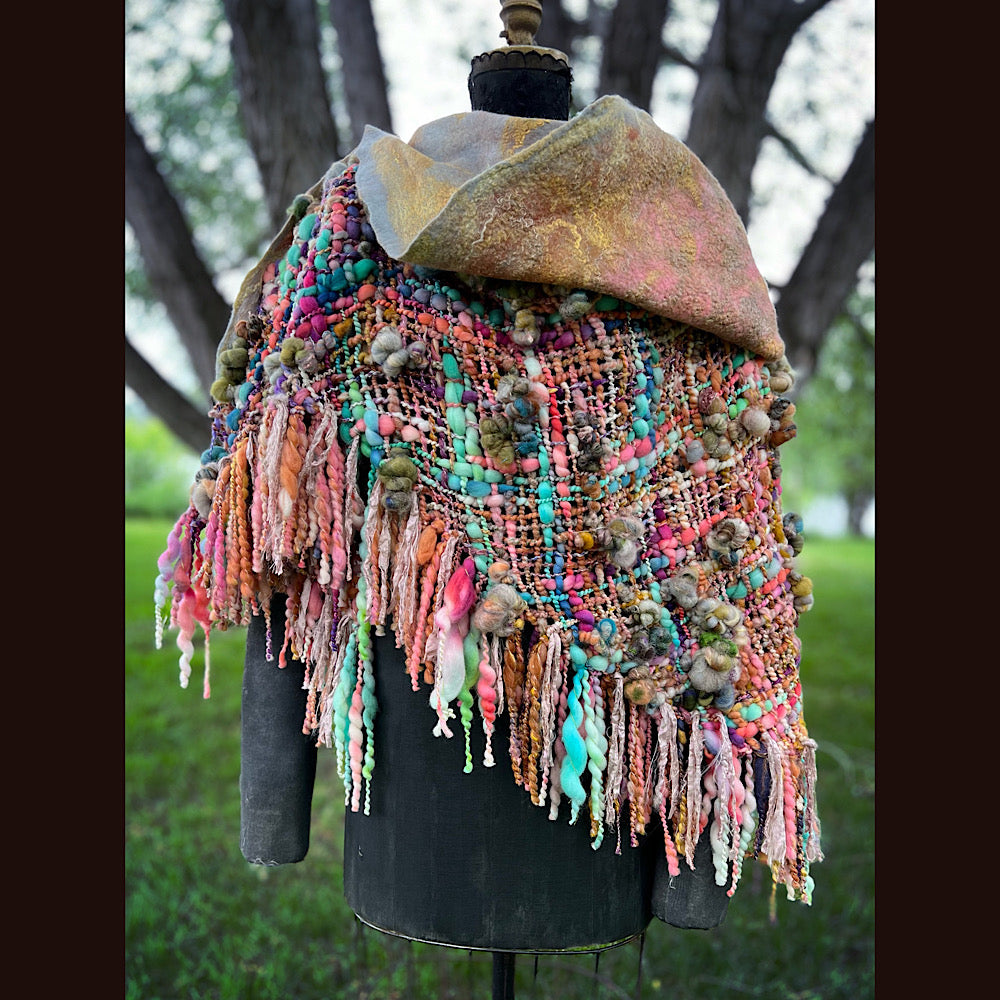 Woven shawl with hood 82” X 36”