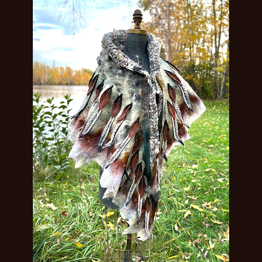 The Owl  felted shawl 80” X 25”