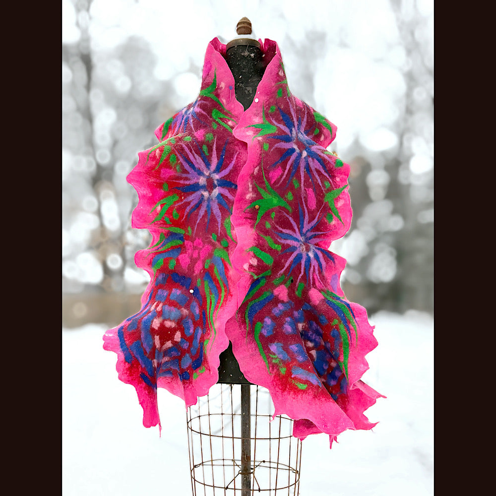 Handmade wool Felted Scarf 88” X 17”