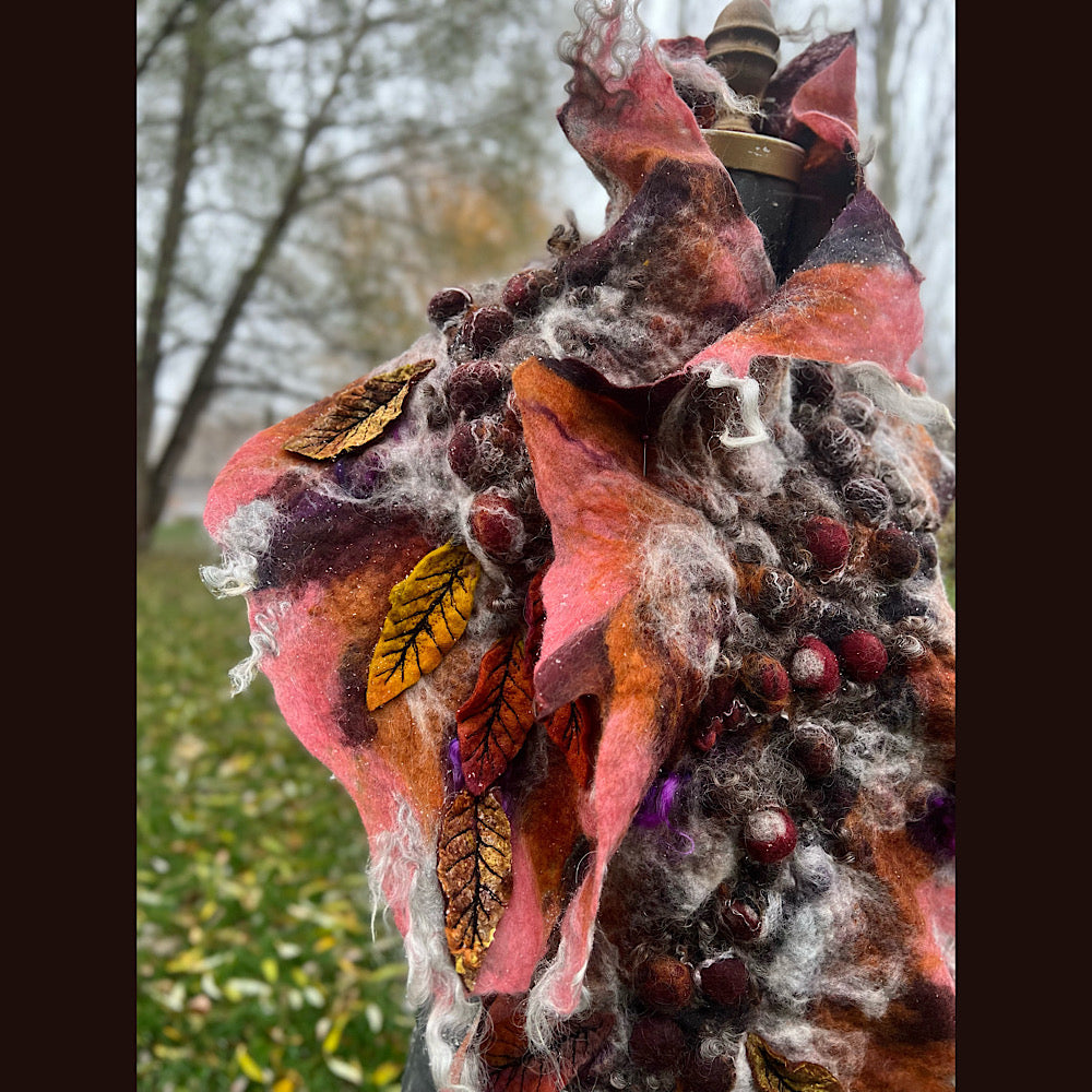 Autumn roses felted scarf 56” X 18