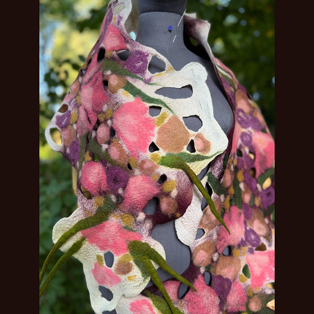 OOAK Handmade wool Felted Scarf 82” X 23” Original art work