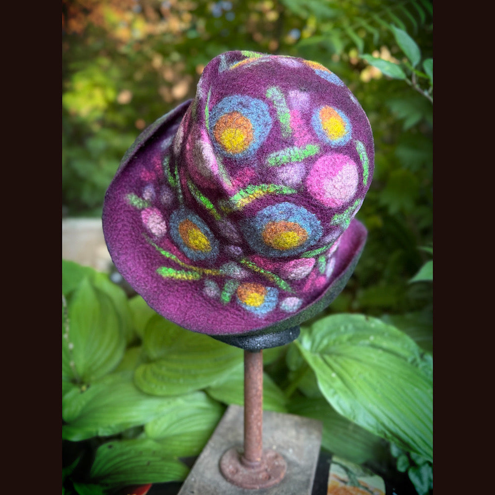 OOAK Handmade wool Felted hat 23.5” medium