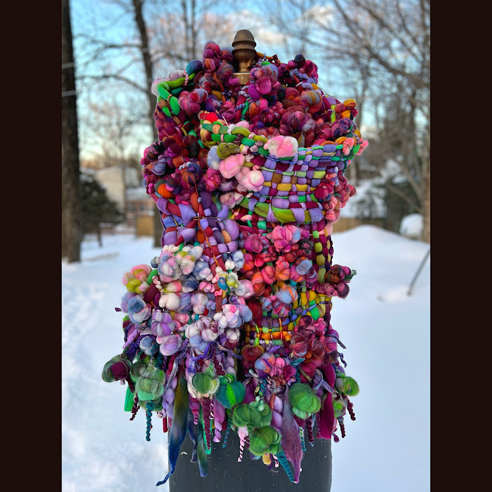 Winter rose Woven art yarn Scarf 100” X 8”