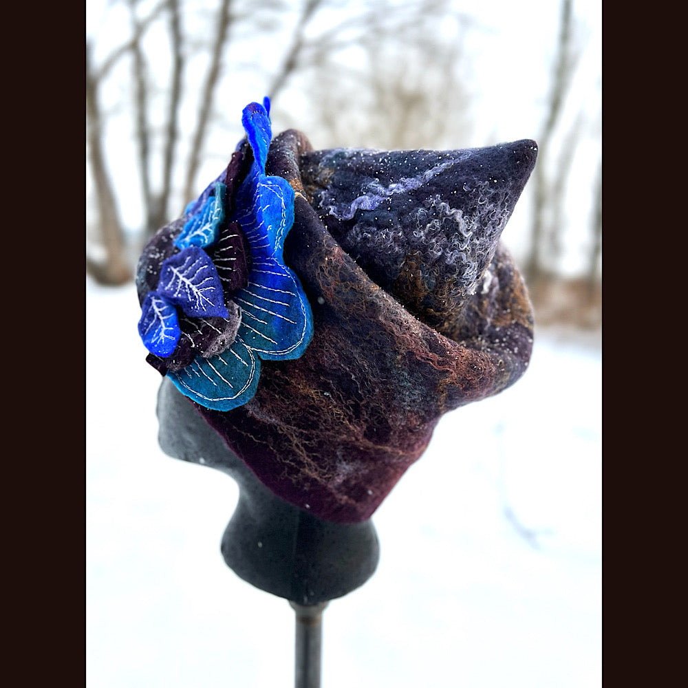 Felted toque hat with rose 24” large