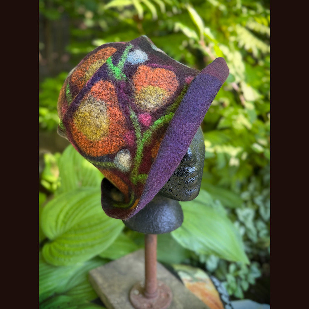 OOAK Handmade wool Felted hat 23.5” medium