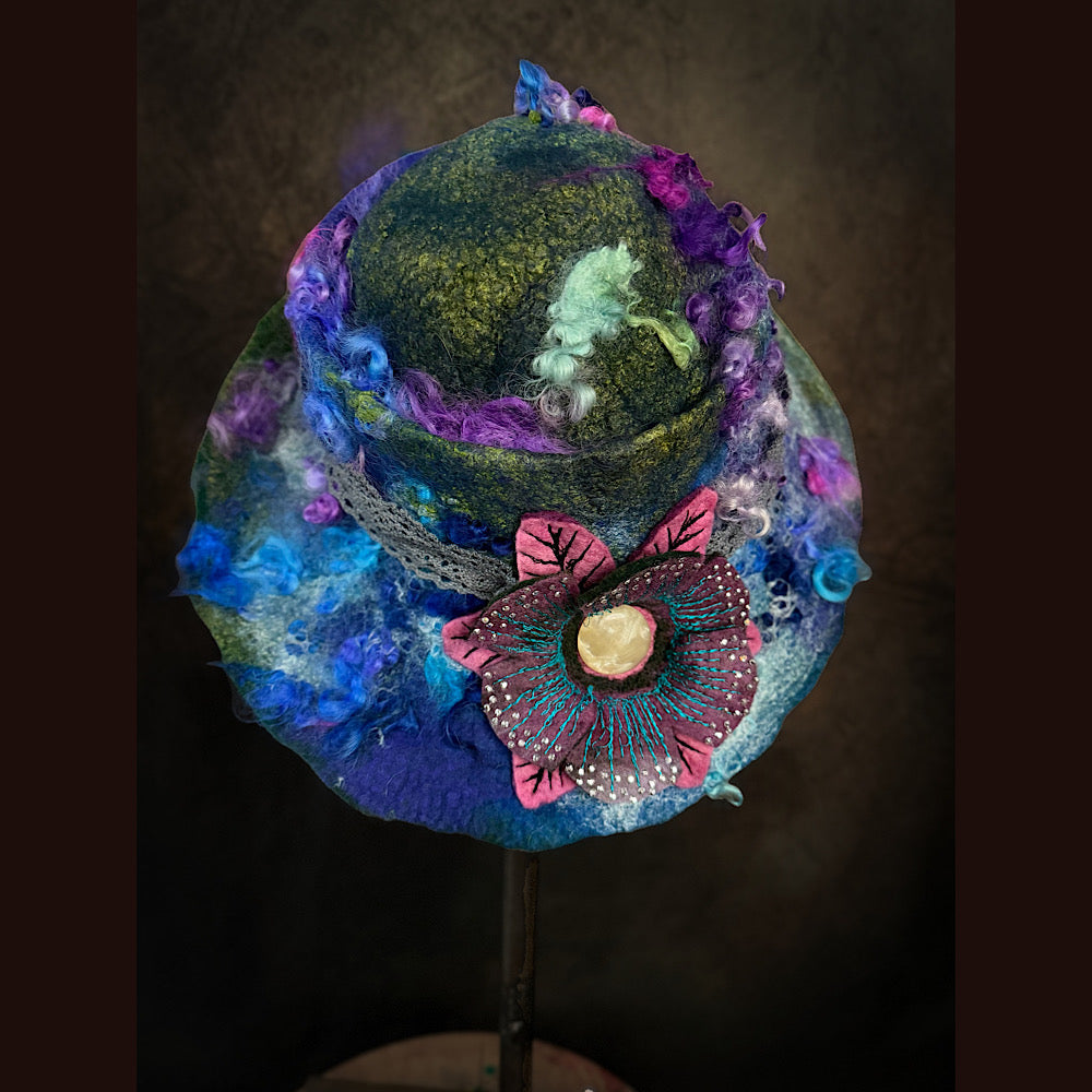 Handmade wool Felted hat 23.5” medium