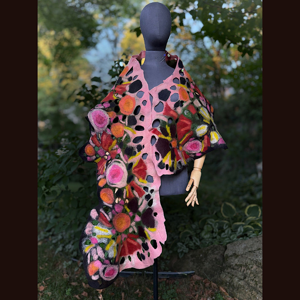 OOAK Handmade wool Felted Scarf 82” X 17” Original art work