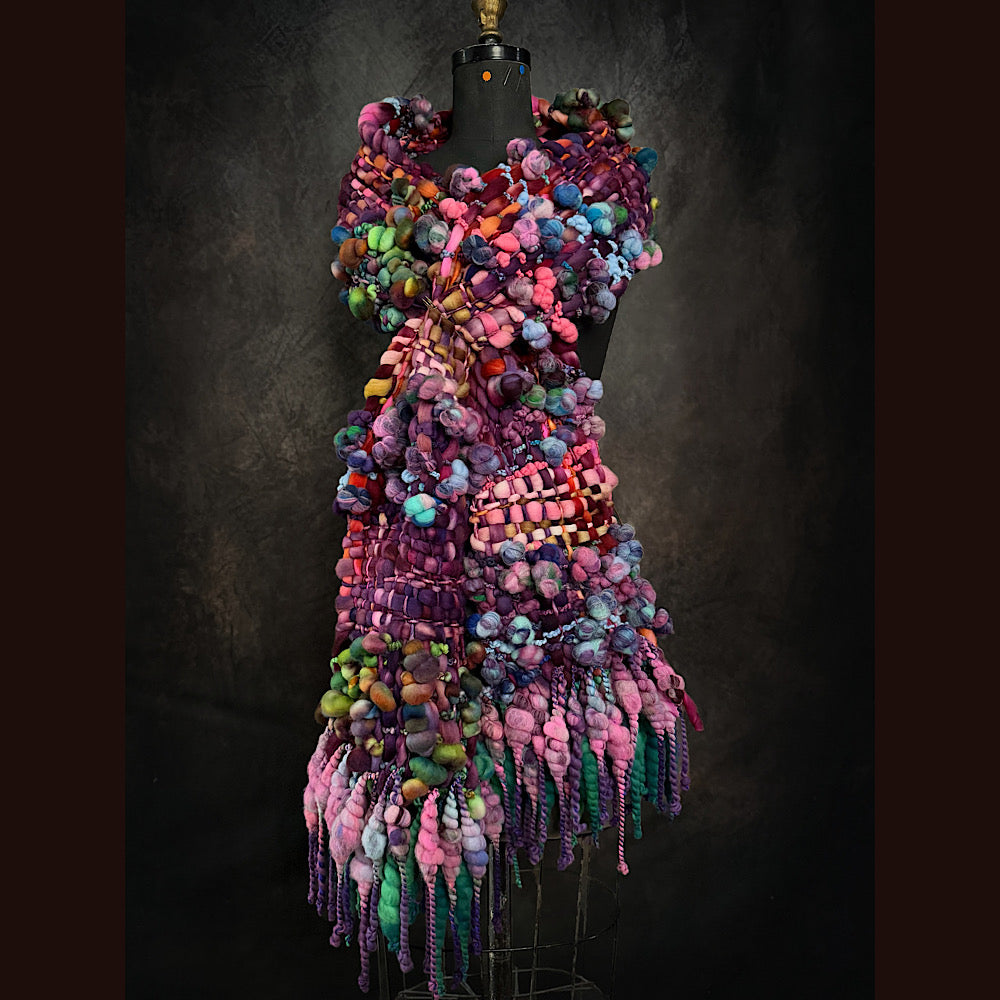 OOAK Handmade wool Woven Scarf 84” X 9”